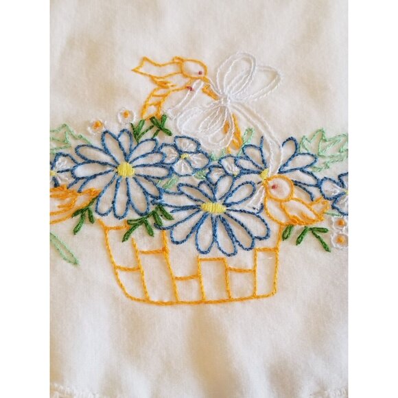 2 Vintage Hand Embroidered Pillowcases Crochet Border Standard Basket of Flowers - Picture 1 of 14